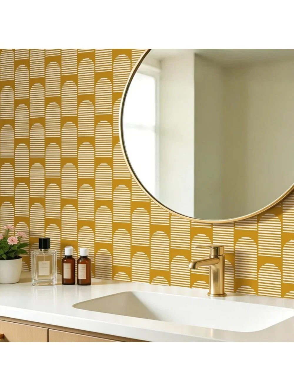 Vintage Dark Yellow Geometric Peel and Stick Wallpaper - Boho Mid Century Modern